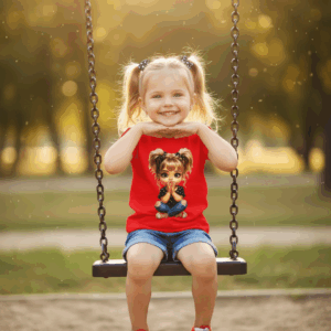 Generated Image October 07, 2025 – 3_08PM Delikatna czerwona koszulka z nadrukiem